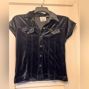 ONE STEP UP Velvet Shirt Juniors SIZE L Black short Sleeve button up